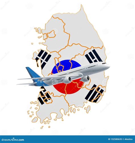 Flights To South Korea, Travel Concept. 3D Rendering Stock Illustration ...