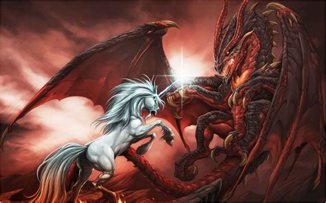 Unicorn Fighting with a Dragon Fantasy - Wallpaper - Faxo - Faxo