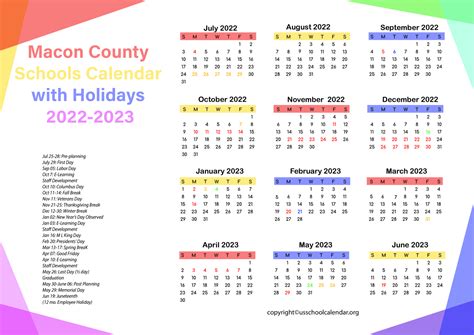 Macon County Schools Calendar with Holidays 2023