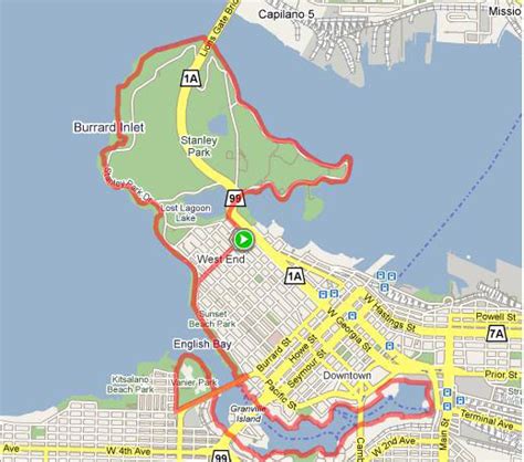 The Seawall routes (in red).