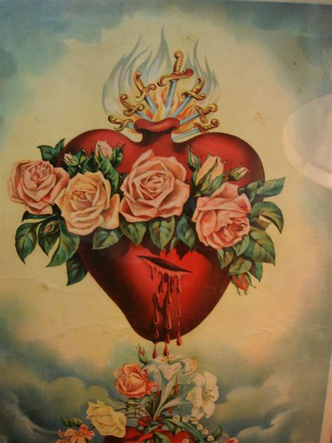 Antique The Treasures of The Sacred Heart of Mary Print by The