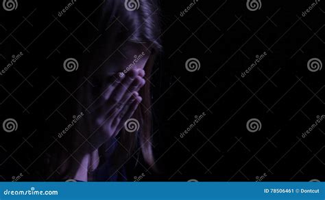 Depressed Teen Girl is Crying in the Dark. 4K UHD. Stock Video - Video ...