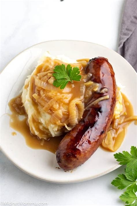 Irish Bangers and Mash with Guinness Onion Gravy • MidgetMomma