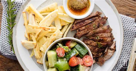 Rosemary steak with greek salad & parsnip chips | Dinner Twist