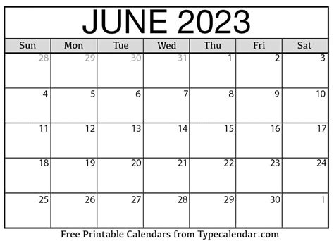 June 2023 Calendar Monthly Printable - Get Latest Map Update