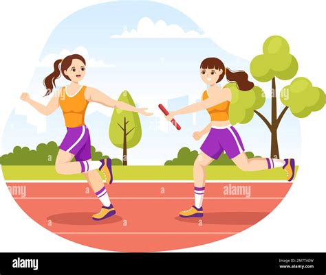 Track And Field Clipart Female Runner Holds Baton In Team Relay Race ...