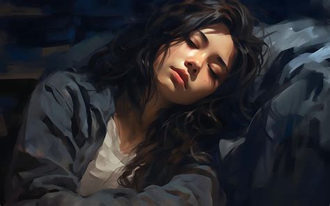 Premium AI Image | young woman sleeping on her bed digital painting