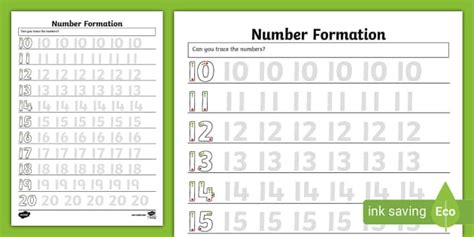 Number Formation 10 to 20 Worksheet (teacher made) - Twinkl