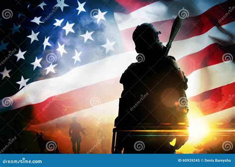 Silhouette Soldier at Sunset Stock Image - Image of furious, flag: 60939245