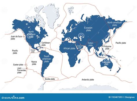 Tectonic Plate Earth Map. Continental Ocean Pacific, Volcano ...