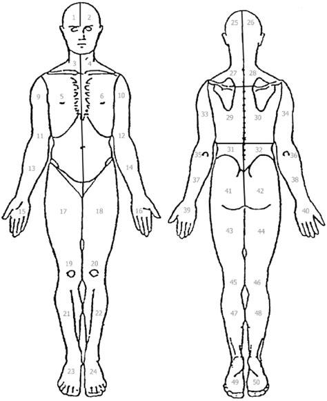 The body diagram used by FM patients to indicate local pain comprised ...