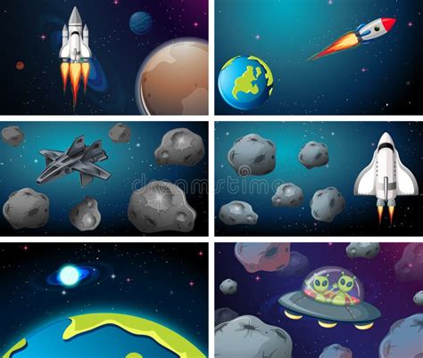 Large space scene set stock vector. Illustration of drawing - 155174783