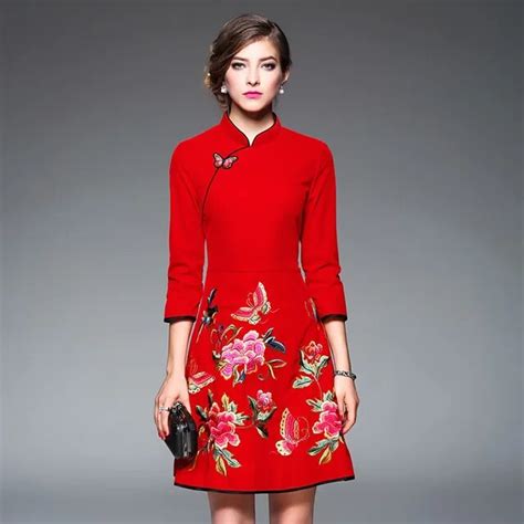 Red Flower Qipao Women Modern Traditional Chinese New Year Dress ...