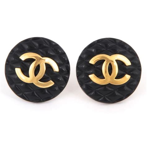 Classic and Iconic Vintage Black Quilted Coco Chanel Logo Earrings. # ...