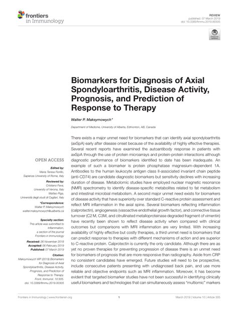 (PDF) Biomarkers for Diagnosis of Axial Spondyloarthritis, Disease ...