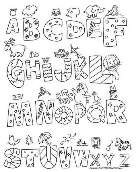 Alphabet Letters Black and White: A-Z Graffiti Print Coloring