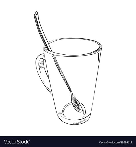 Sketch of glass cup with spoon Royalty Free Vector Image