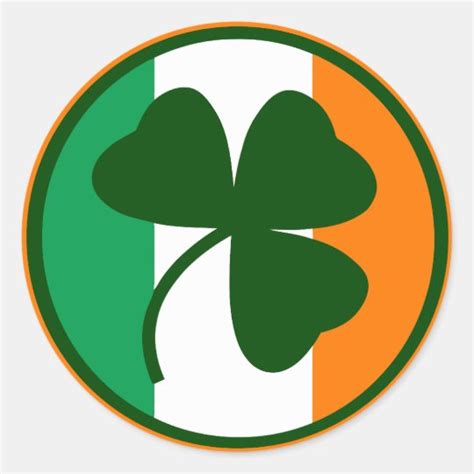 Irish logo, shamrock on flag colors classic round sticker | Zazzle.com