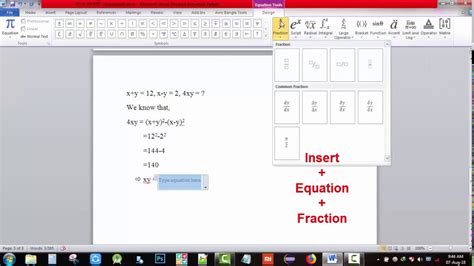 How insert fraction in word - YouTube