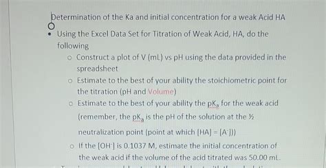 Determination of the Ka and initial concentration for | Chegg.com