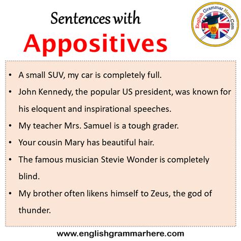 Sentences with Appositives, Appositives in a Sentence in English ...