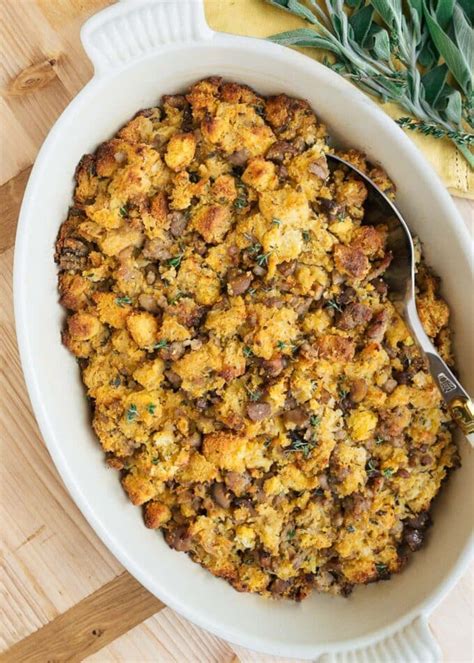 Cornbread Stuffing with Sausage and Chestnuts | Striped Spatula