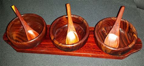 Salsa Bowl Set | 3 Handcrafted Cocobolo Rosewood Wooden Bowls w/ Spoons ...