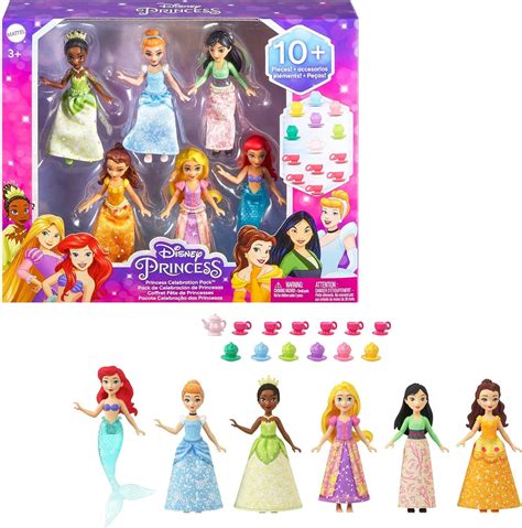 Amazon.com: Mattel Disney Princess Toys, Small Doll Party Set with 6 ...