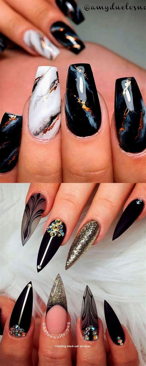 20 Simple Black Nail Art Design Ideas #nailartideas | Gold nail designs ...