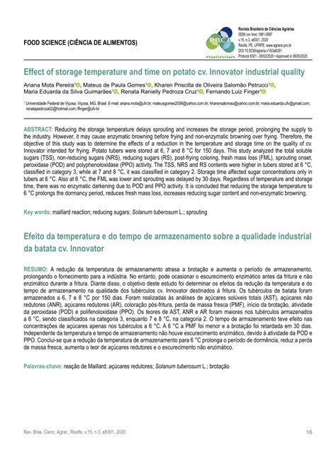 (PDF) Effect of storage temperature and time on potato cv. Innovator ...