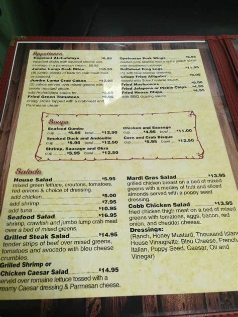 Menu at Crawfish House & Grill restaurant, Opelousas