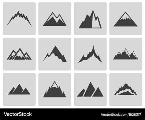 Black mountains icons set Royalty Free Vector Image