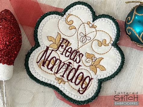 Fleas Navidog Coaster - Machine Embroidery - Tattered Stitch Embroideries