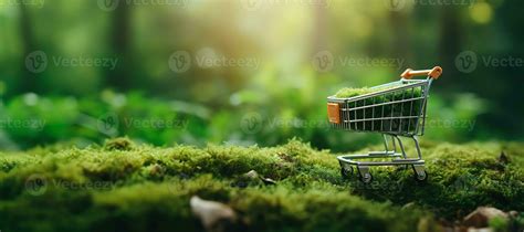 AI generated Generative AI, shopping cart on grass and moss background ...