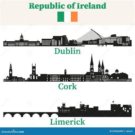 Republic of Ireland Cities Skylines Silhouettes Vector Set Stock Vector ...