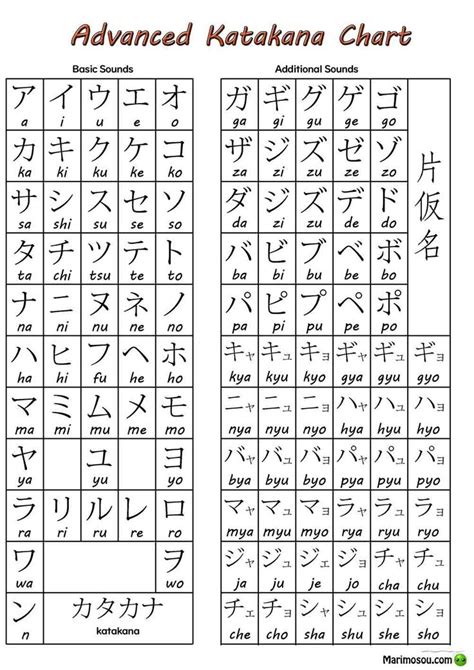 Advanced Katakana Chart | Basic japanese words, Katakana chart, Learn ...