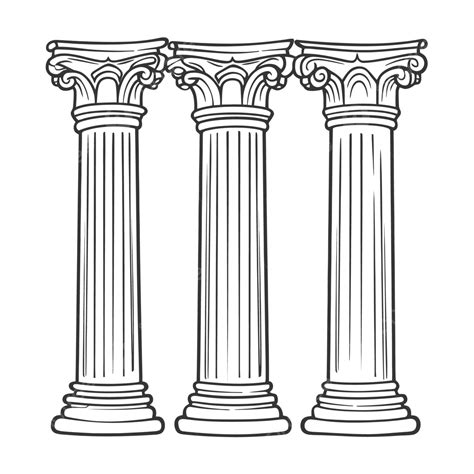 Three Ancient Greek Columns Coloring Page Outline Sketch Drawing Vector ...