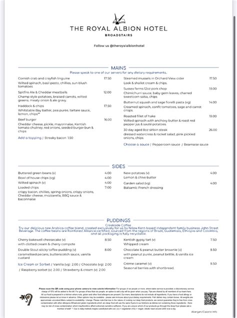 Royal Albion Hotel Broadstairs's full menu online