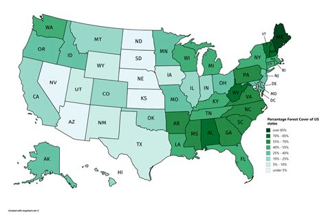 Forest Cover as percent of total land in US states [OC] [5400 × 3586 ...