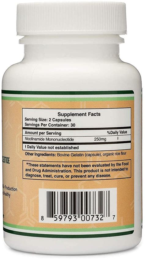 NMN Nicotinamide Mononucleotide Supplement - Stabilized Form, 250mg Per ...