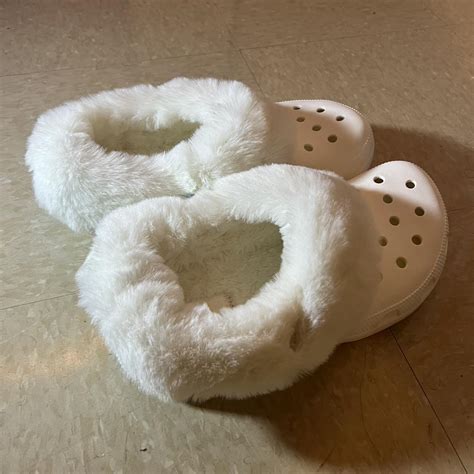 White crocs with fur around ankles New, never worn... - Depop