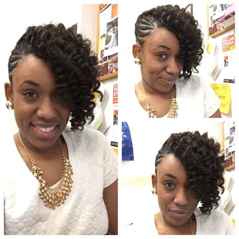 Braided updo with Kanekalon hair crocheted and curled to create ...