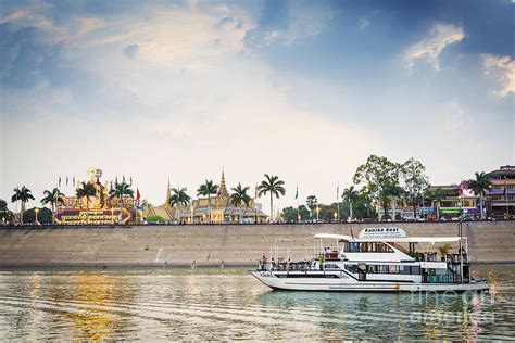 Tourist Boat On Sunset Cruise In Phnom Penh Cambodia River Photograph ...