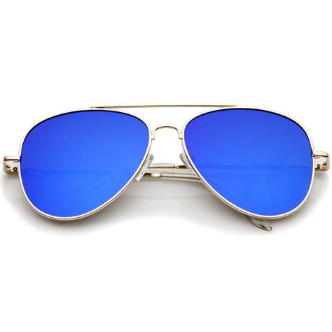 Large Flat Front Mirrored Lens Aviator Sunglasses - zeroUV