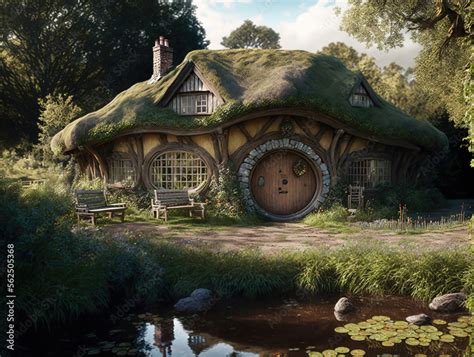 House of the hobbit hole. Fantasy Village Shire, houses with round ...