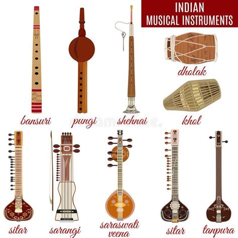 Vector set of indian musical instruments, flat style. vector ...