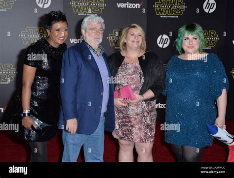 LOS ANGELES, CA - DECEMBER 14, 2015: Filmmaker George Lucas & wife ...