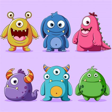 Premium Vector | Set of cute monsters character illustration | Милый ...