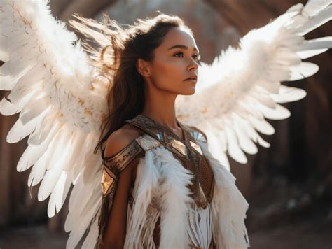 Premium Photo | Beautiful woman with white angel wings in nature during ...