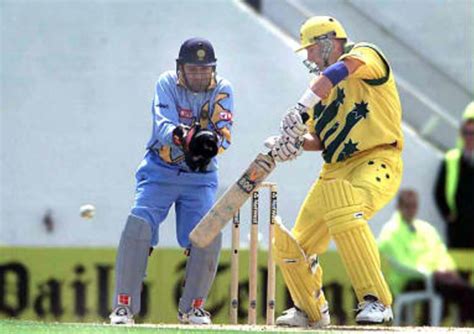 Australian opener Mark Waugh (R) on his way to fifty watched by Nayan ...